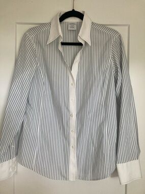 Brooks Brothers White Shirt with Gray Pinstripes and Contrast Collar